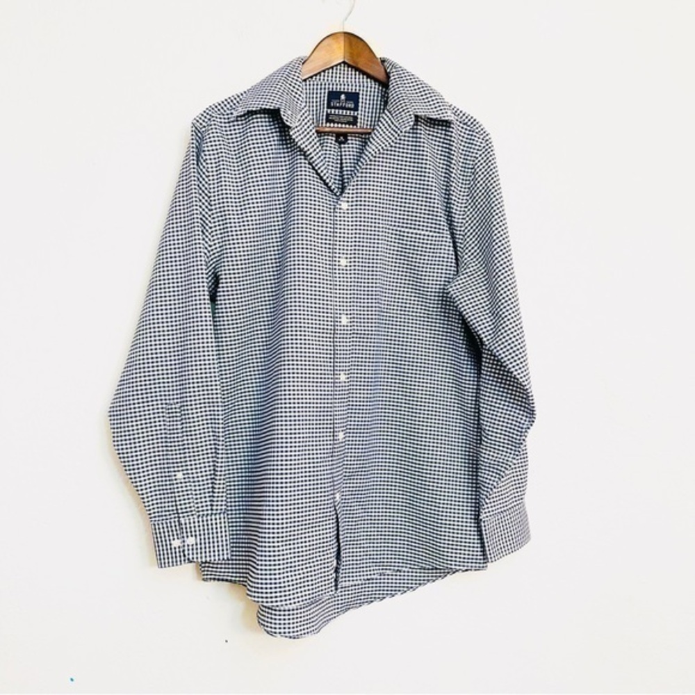 Stafford Wrinkle Free Oxford Long Sleeve Plaid Button Down Shirt 16 Black/White